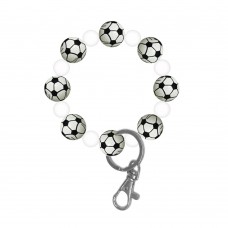 Sports ball wood bead wristlet keyring