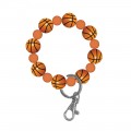 Sports ball wood bead wristlet keyring
