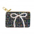 Tweed Fabric Coin Purse w / Pearl Bow