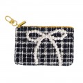 Tweed Fabric Coin Purse w / Pearl Bow