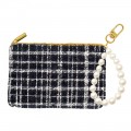 Tweed Fabric Coin Purse w/ Pearl loop