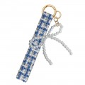 Tweed fabric Wristlet w/Pearl Bow