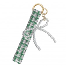 Tweed fabric Wristlet w/Pearl Bow