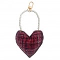 Tweed Fabric w_Pearls Bag Charm