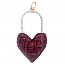 Tweed Fabric w_Pearls Bag Charm
