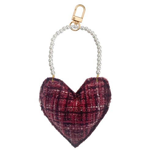 Tweed Fabric w_Pearls Bag Charm